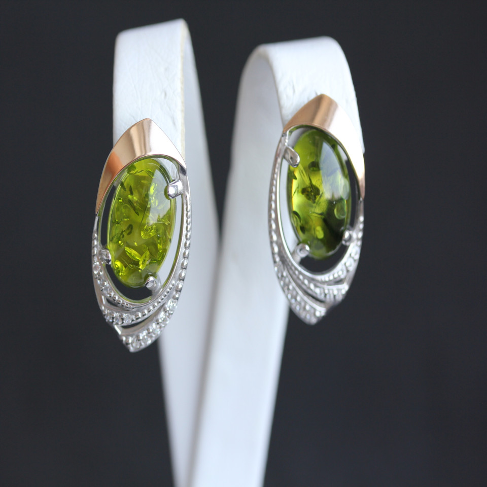 Сережки 305 янтарь зелений Rh Timofeev