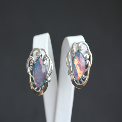 Сережки 306 опал синій імітація Rh Timofeev