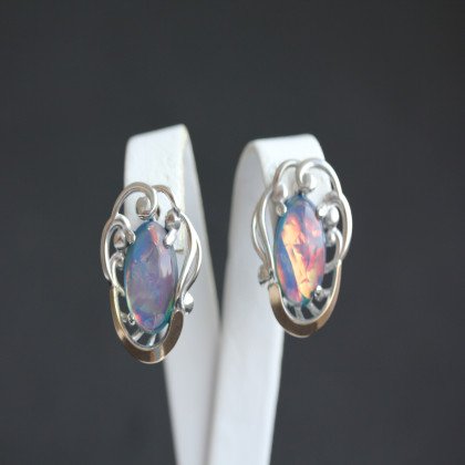 Сережки 306 опал синій імітація Rh Timofeev