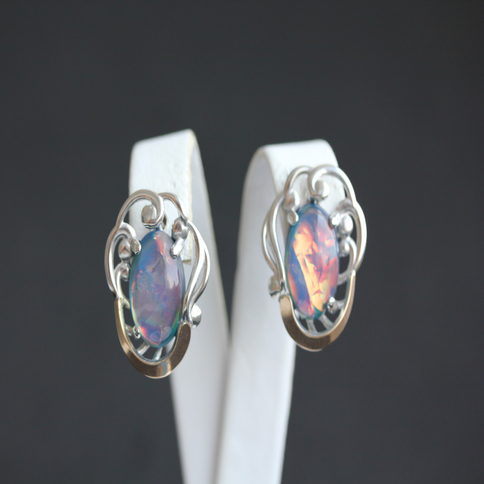 Сережки 306 опал синій імітація Rh Timofeev