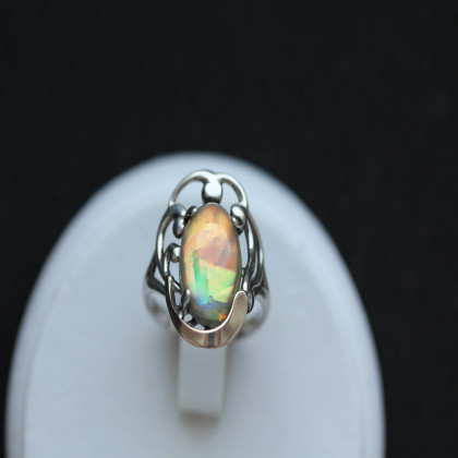 Перстень 306 опал сірий імітація Rh Timofeev