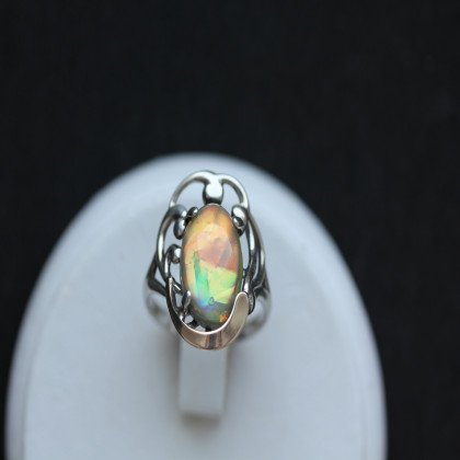 Перстень 306 опал сірий імітація Rh Timofeev