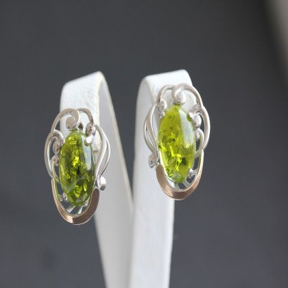 Сережки 306 янтарь зелений Rh Timofeev