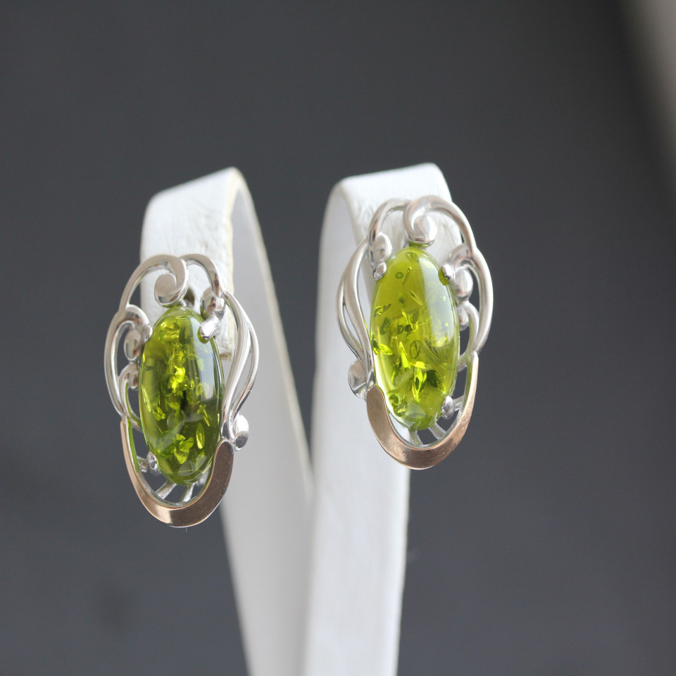 Сережки 306 янтарь зелений Rh Timofeev