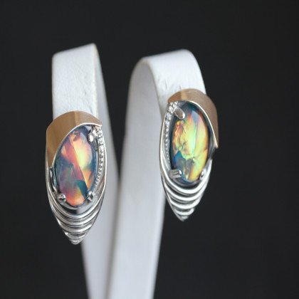 Сережки 307 опал синій імітація Rh Timofeev