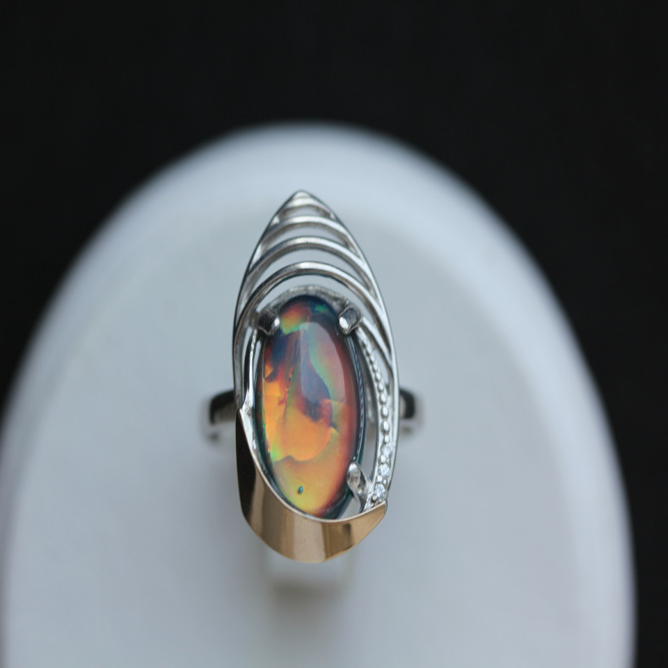 Перстень 307 опал синій імітація Rh Timofeev