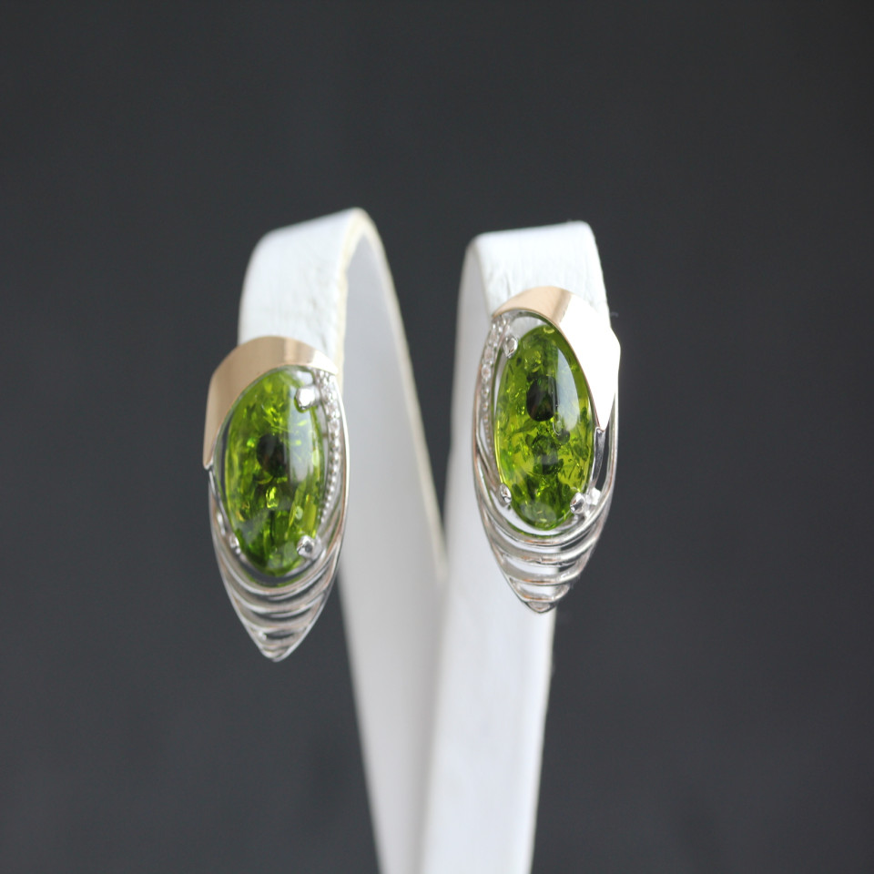 Сережки 307 янтарь зелений Rh Timofeev