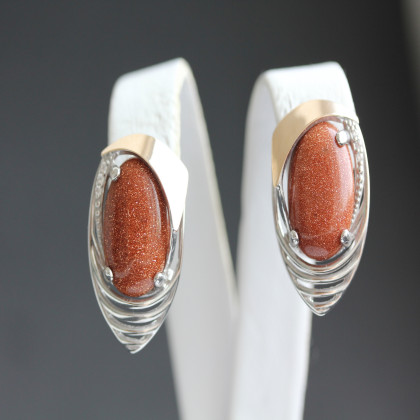 Сережки 307 авантюрин золотий Rh Timofeev