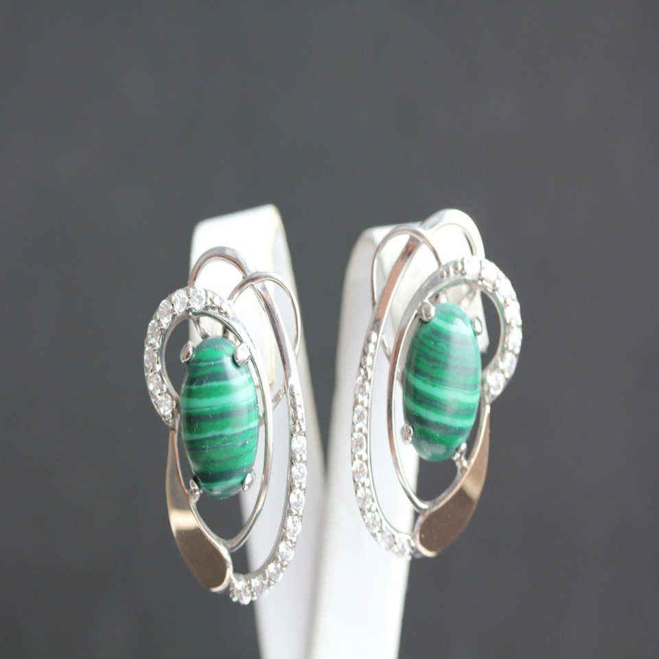 Сережки 308 малахіт Rh Timofeev