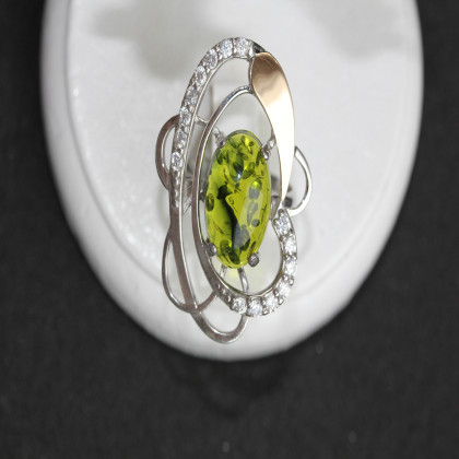 Перстень 308 янтарь зелений імітація Rh Timofeev 2