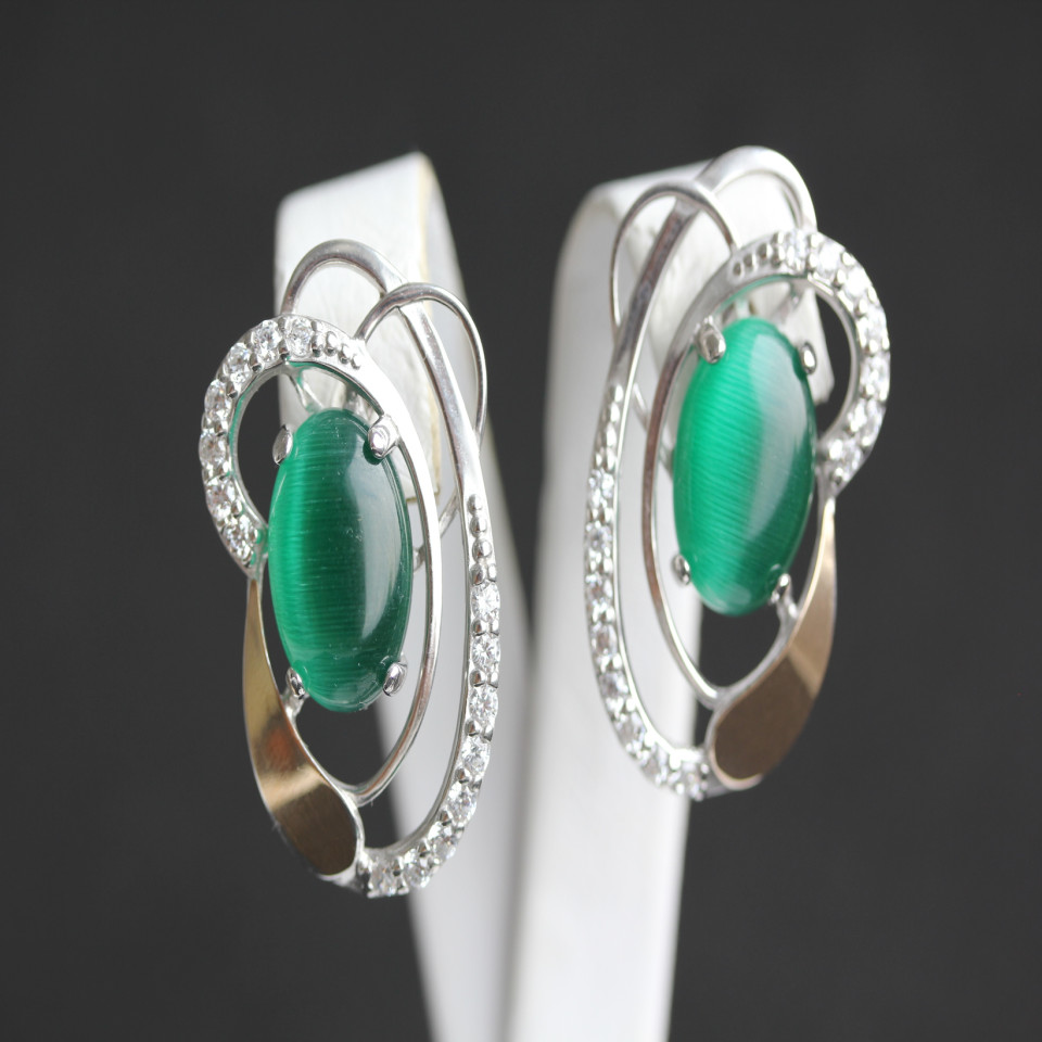 Сережки 308 агат зелений Rh Timofeev