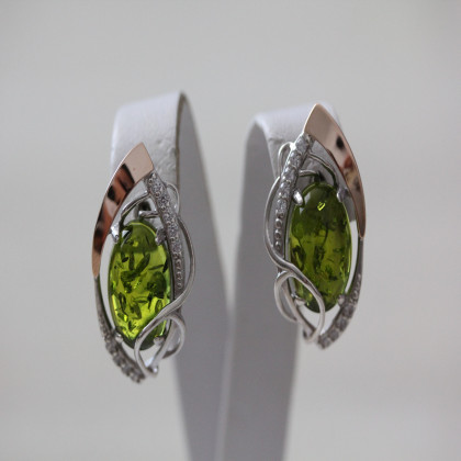 Сережки 309 янтарь імітація зелений Rh Timofeev