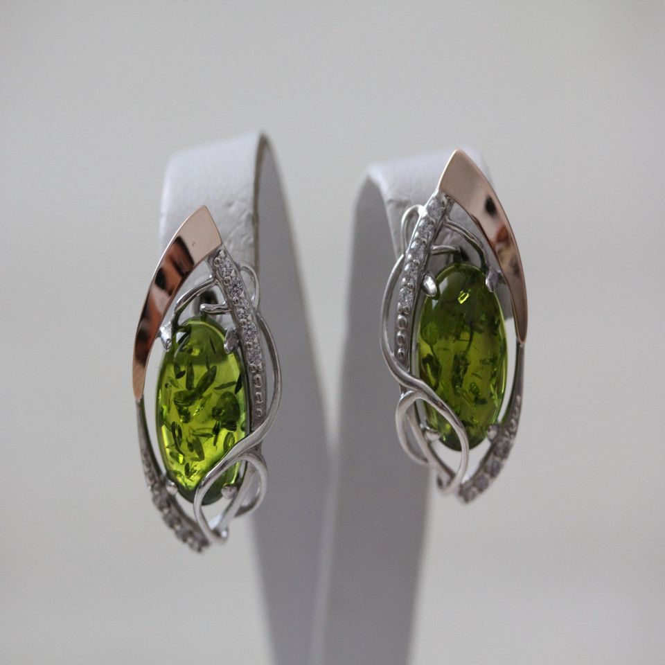 Сережки 309 янтарь імітація зелений Rh Timofeev