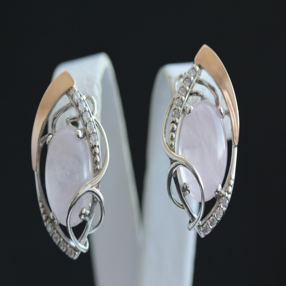Сережки 309 кварц рожевий Timofeev