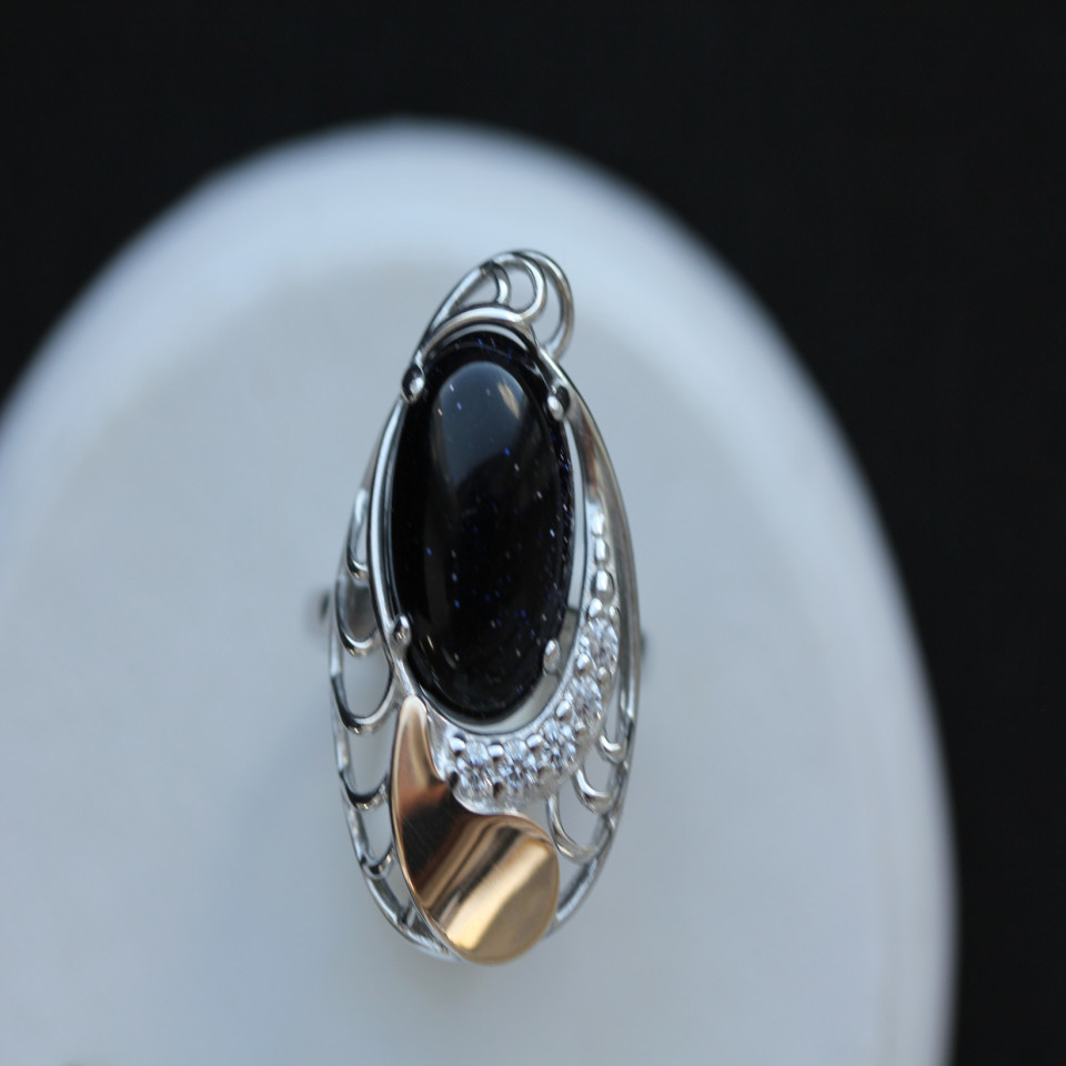 Перстень 310 авантюрин синій Rh Timofeev