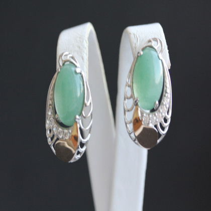 Сережки 310 авантюрин зелений Rh Timofeev