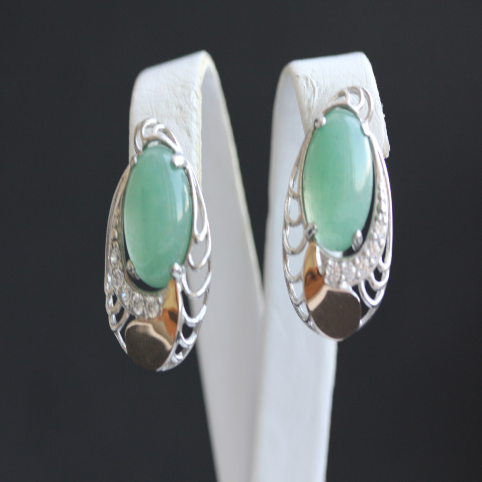 Сережки 310 авантюрин зелений Rh Timofeev