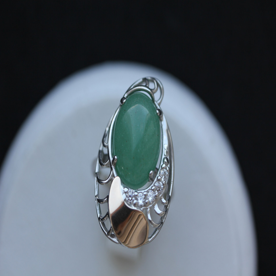 Перстень 310 авантюрин зелений Rh Timofeev