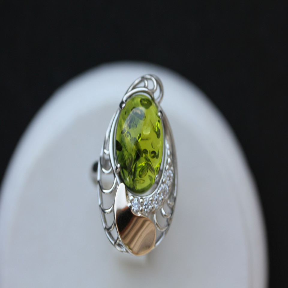 Перстень 310 янтарь імітація зелений Rh Timofeev