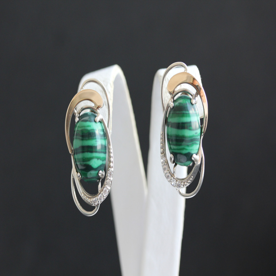 Сережки 313 малахіт Rh Timofeev