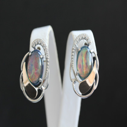 Сережки 314 опал сірий імітація Rh Timofeev