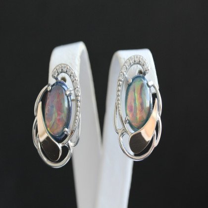 Сережки 314 опал сірий імітація Rh Timofeev