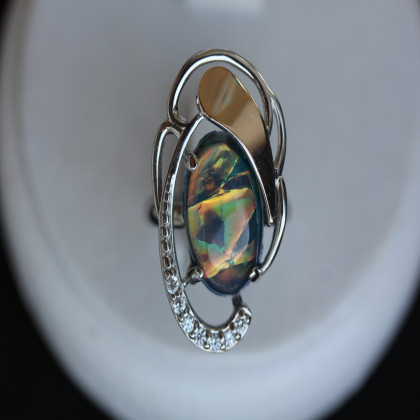 Перстень 314 опал сірий імітація Rh Timofeev