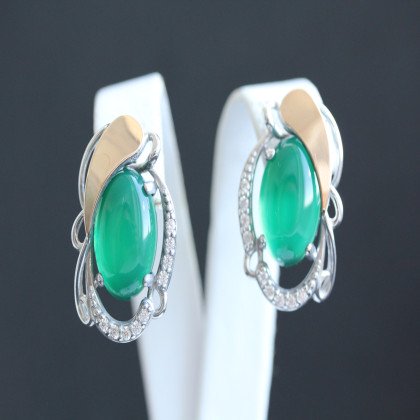 Сережки 315 агат зелений Rh Timofeev