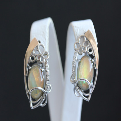 Сережки 316 опал сірий імітація Rh Timofeev