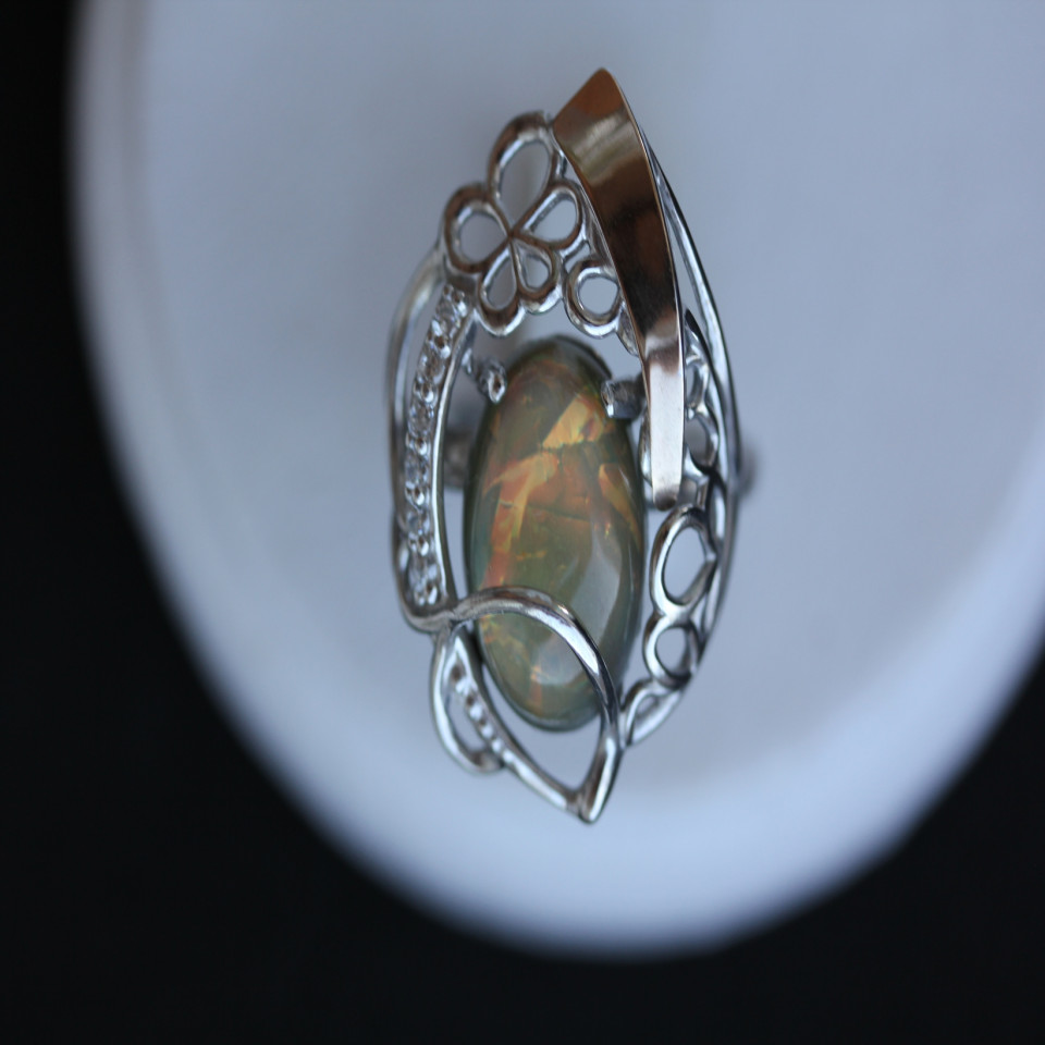 Перстень 316 опал сірий імітація Rh Timofeev