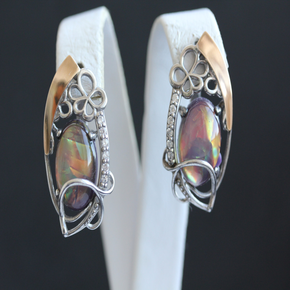 Сережки 316 опал сірень імітація Rh Timofeev