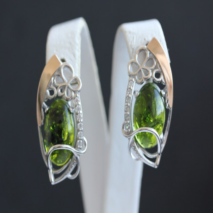 Сережки 316 янтарь імітація зелений Rh Timofeev