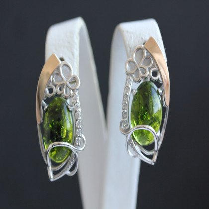 Сережки 316 янтарь імітація зелений Rh Timofeev