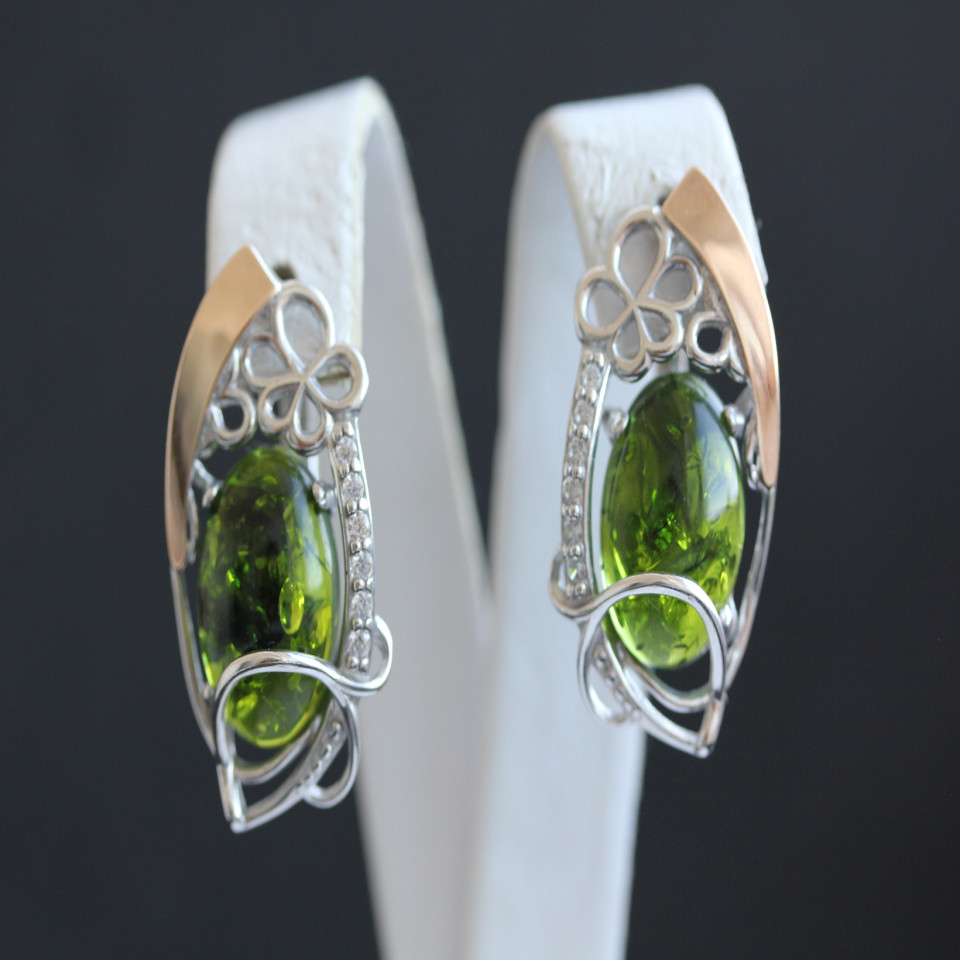 Сережки 316 янтарь імітація зелений Rh Timofeev