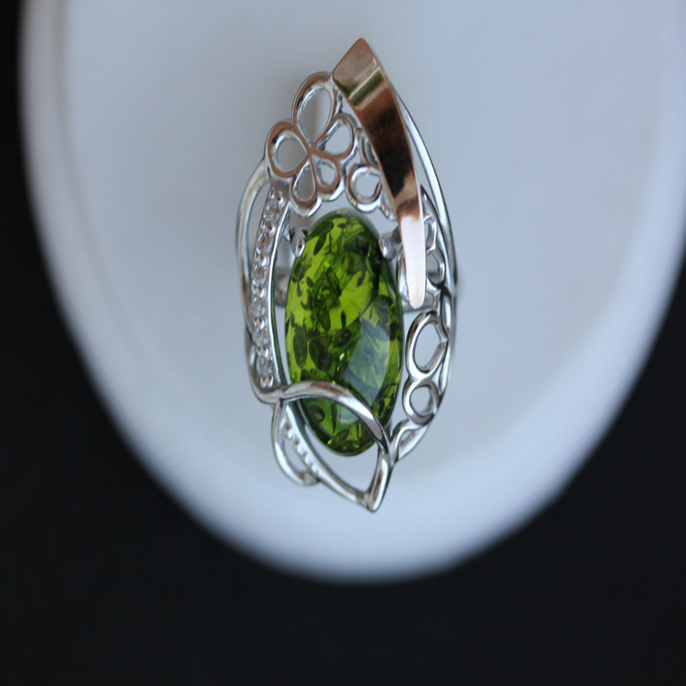 Перстень 316 янтарь зелений імітація Rh Timofeev