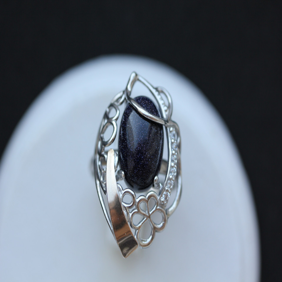 Перстень 316 авантюрин синій Rh Timofeev