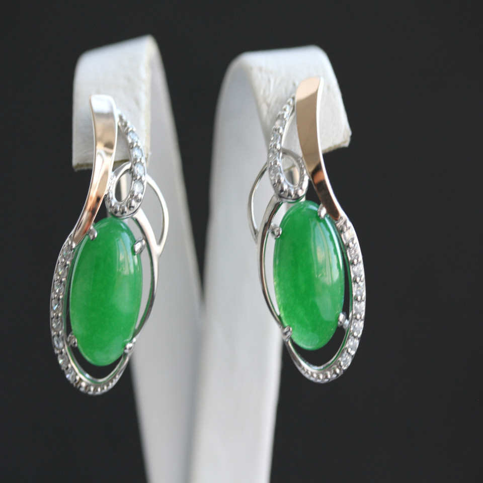 Сережки 317 авантюрин зелений Rh Timofeev