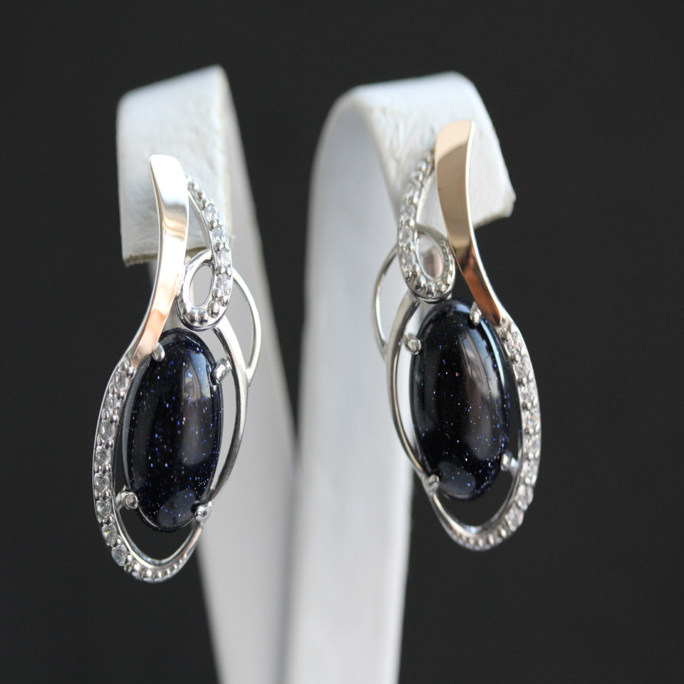 Сережки 317 авантюрин синій Rh Timofeev