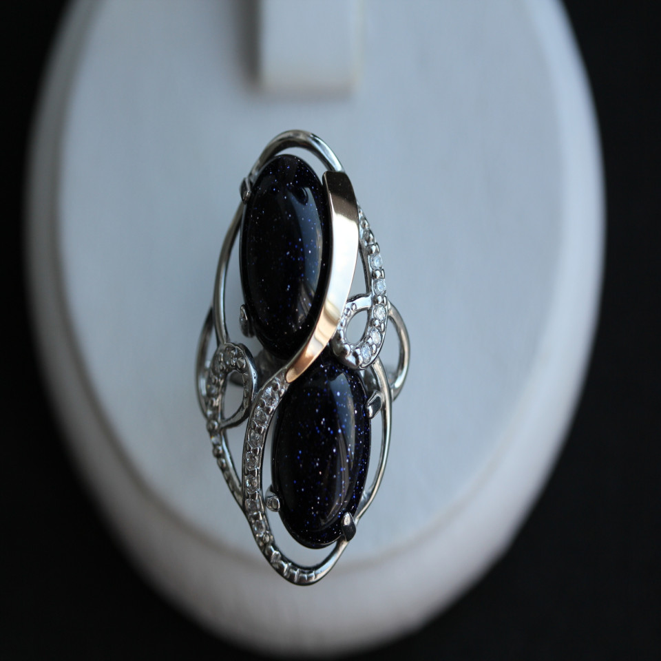 Перстень 317 авантюрин синій Rh Timofeev