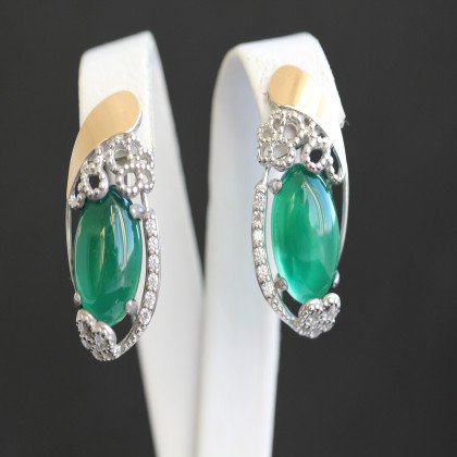 Сережки 318 агат зелений Rh Timofeev