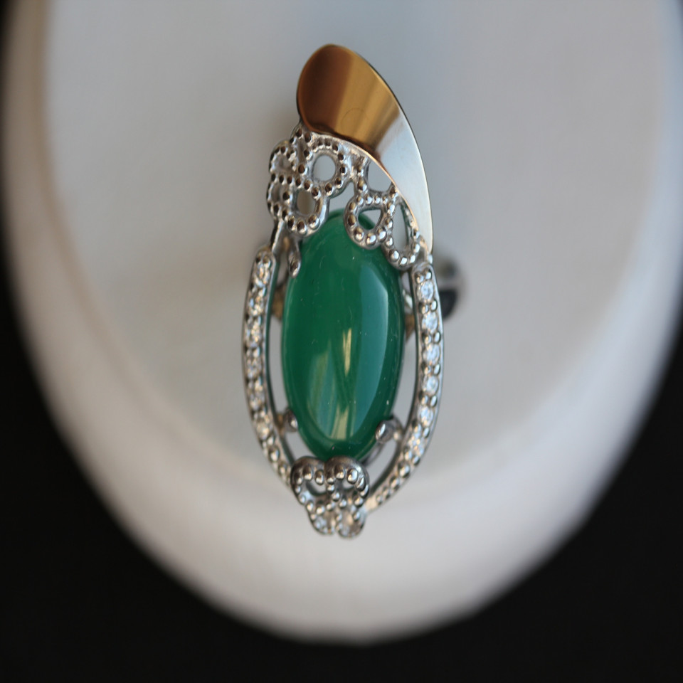 Перстень 318 агат зелений Rh Timofeev