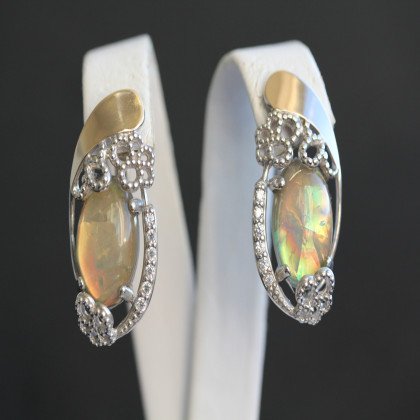 Сережки 318 опал сірий імітація Rh Timofeev