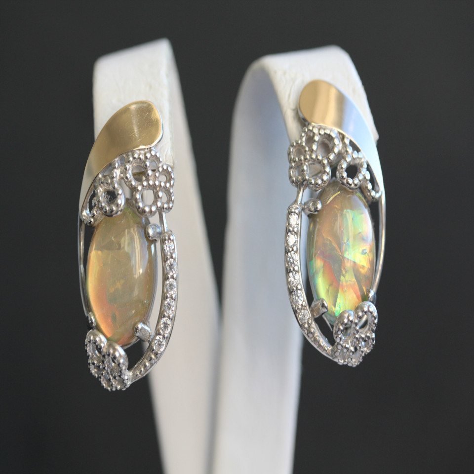 Сережки 318 опал сірий імітація Rh Timofeev