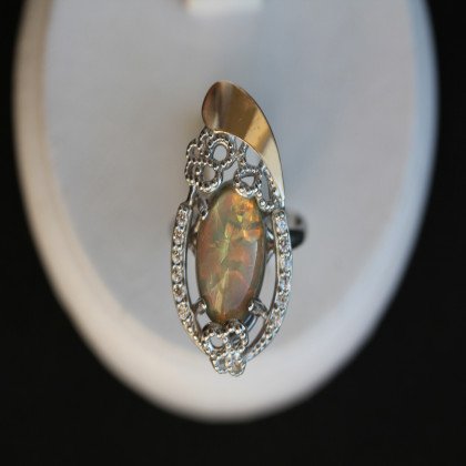 Перстень 318 опал сірий імітація Rh Timofeev