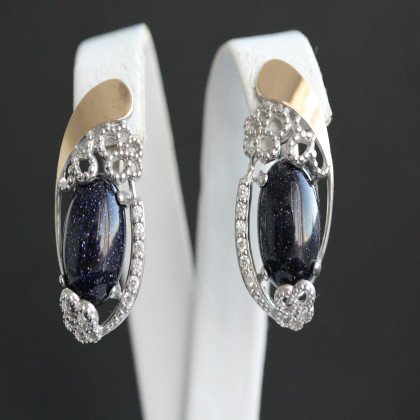 Сережки 318 авантюрин синій Rh Timofeev