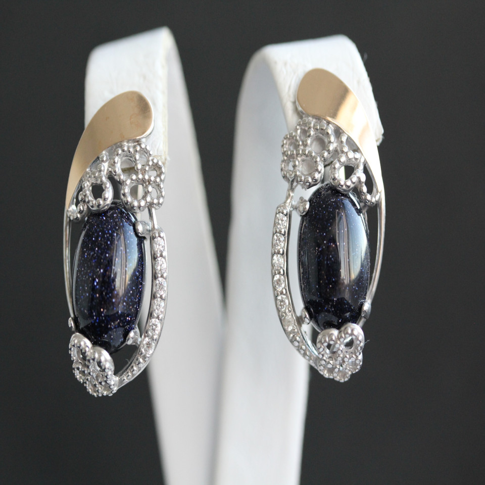 Сережки 318 авантюрин синій Rh Timofeev