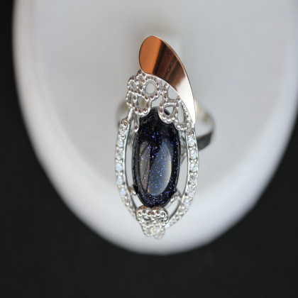 Перстень 318 авантюрин синій Rh Timofeev