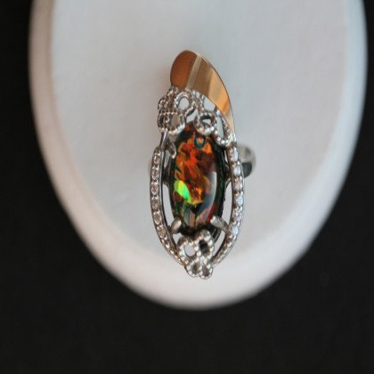 Перстень 318 опал чорний імітація Rh Timofeev