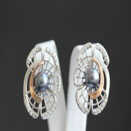 Сережки 338 перлина чорна Rh Timofeev