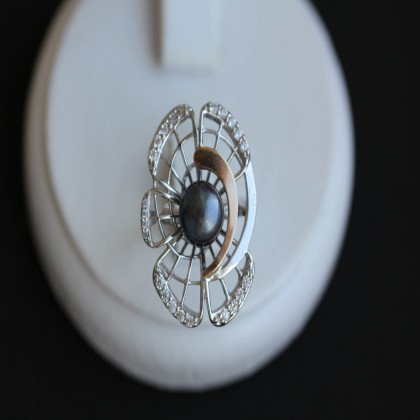 Перстень 338 перлина чорна Rh Timofeev